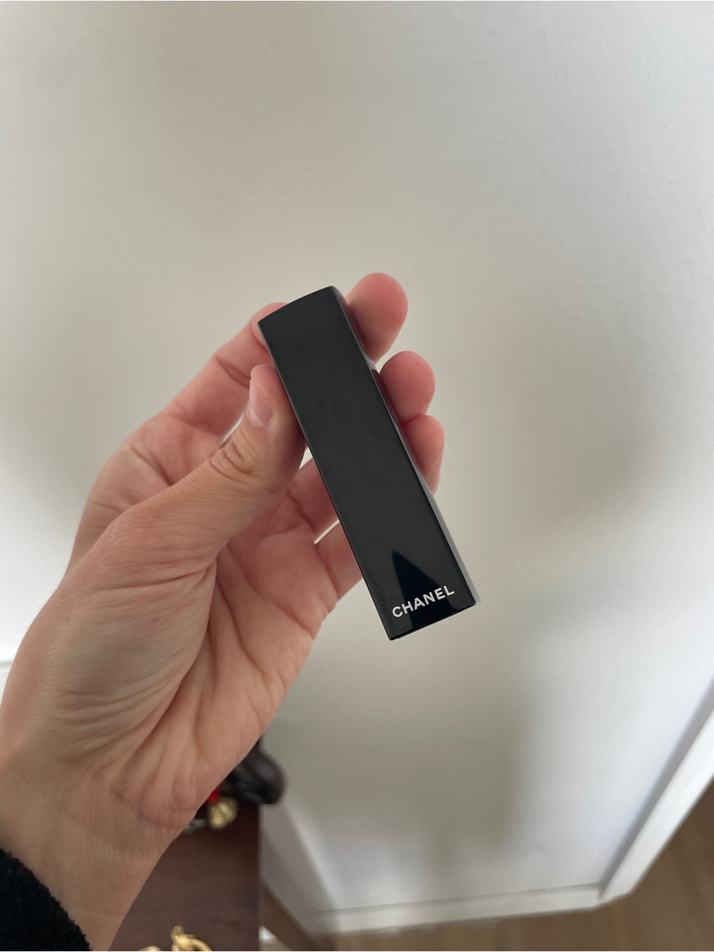 CHANEL Black Lacquer Lipstick Case with Logo